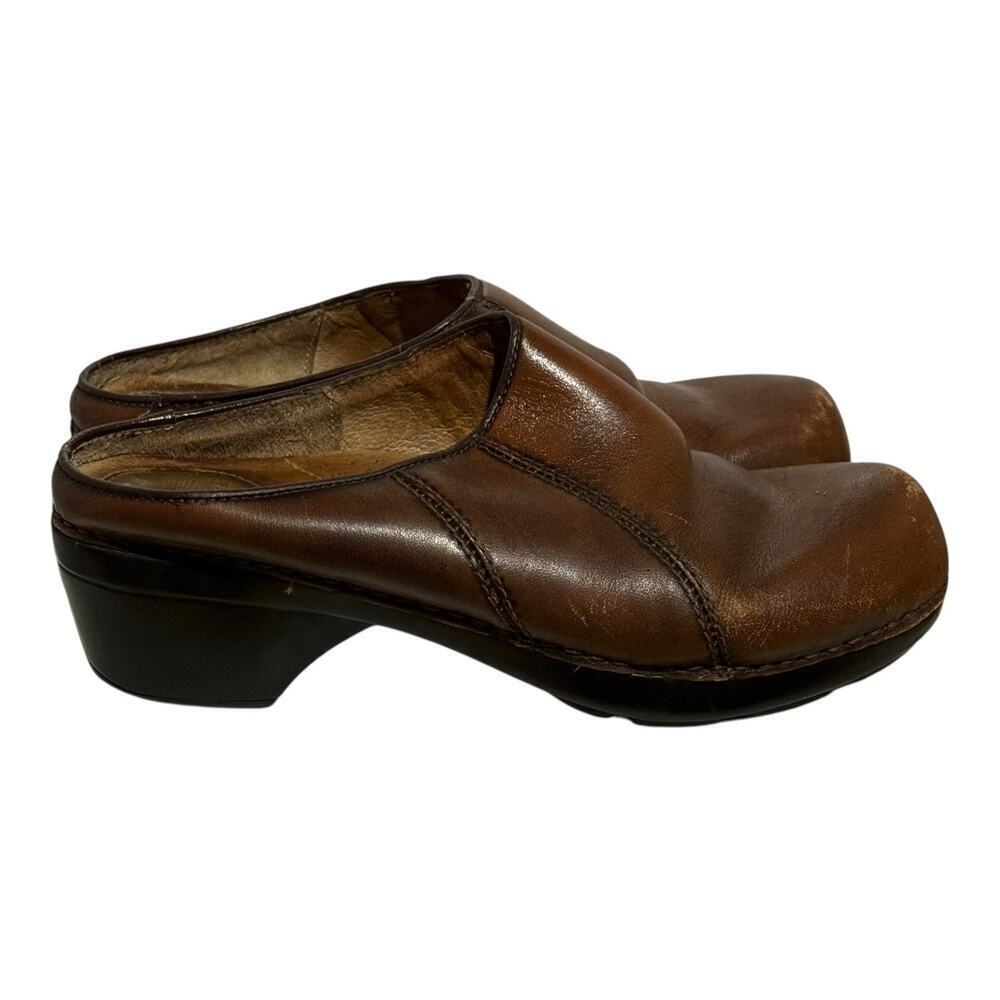 Dansko Brown Leather Mule Clogs Women's Size 38 Slip On Comfort Shoes Backless